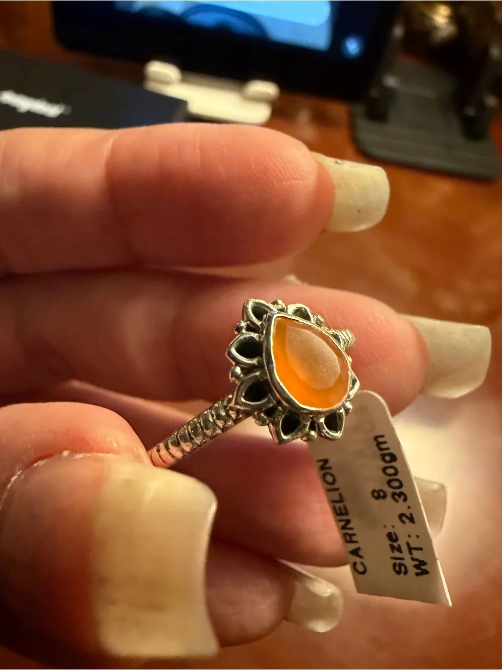 Carnelian Stone Sterling Silver 925 Stackable Ring Sz 8